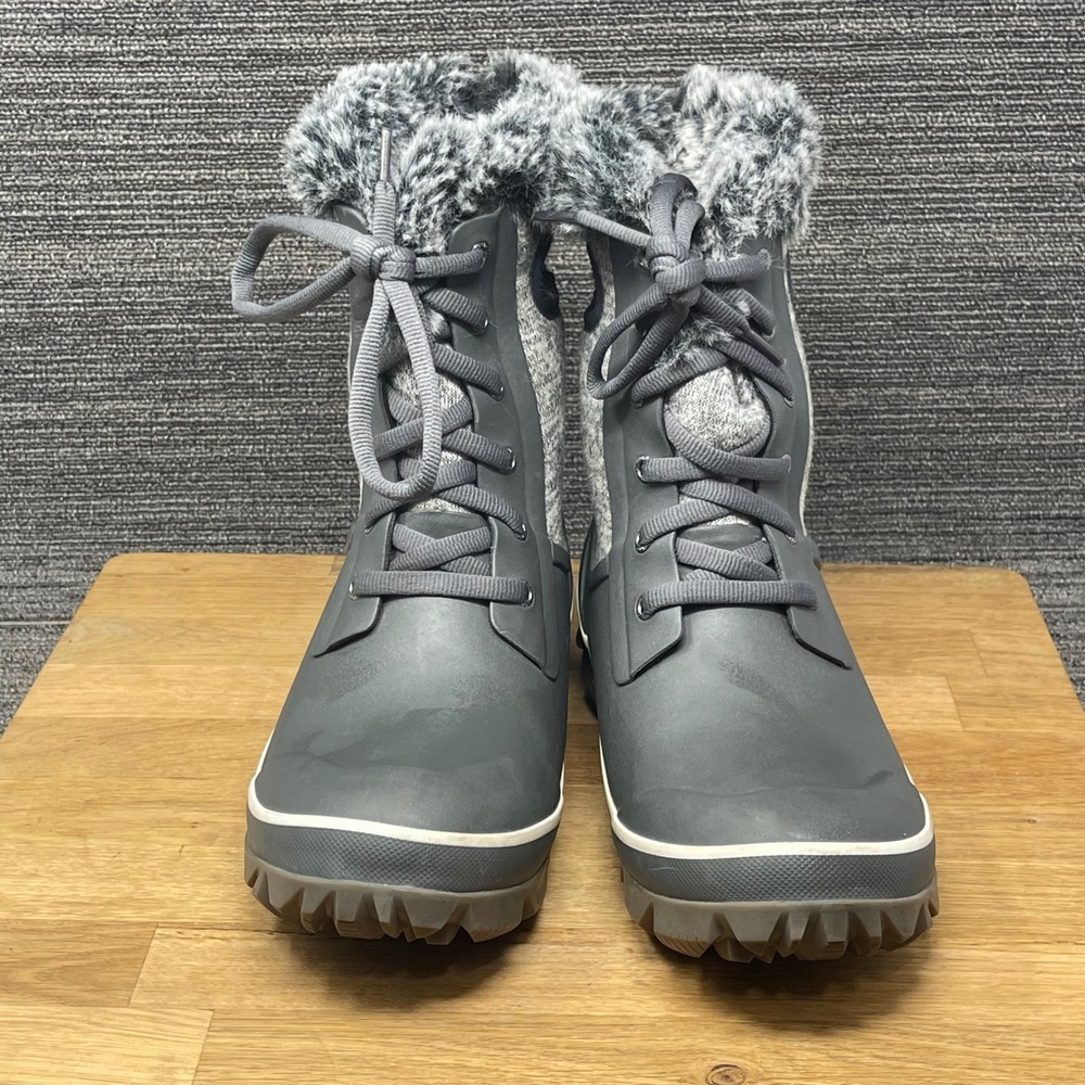 Bogs Arcata Knit Winter Boots Women 8 Gray Waterproof Faux Fur Insulated Snow - Picture 2 of 15